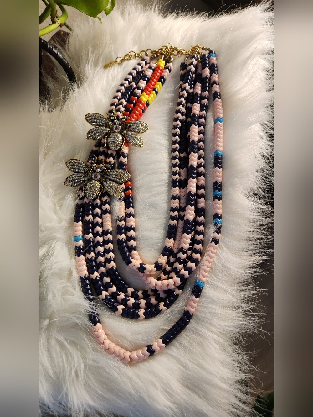 Sassy Jones "Kibibi" Multi-strand Chevron Beaded Necklace
